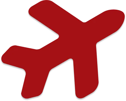 Piktogram czerwonego wzbijającego się samolotu